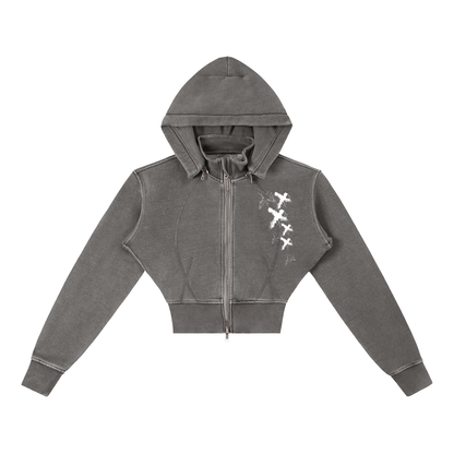 Vintage Washed Cropped Fleece Hoodie
