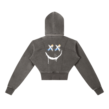 Vintage Washed Cropped Fleece Hoodie