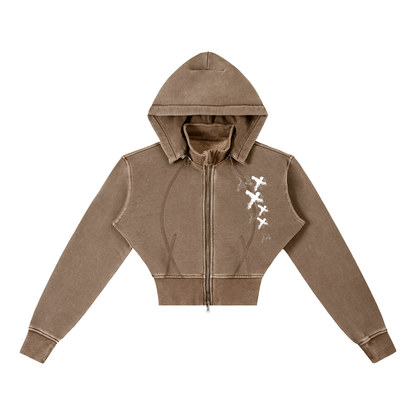 Vintage Washed Cropped Fleece Hoodie