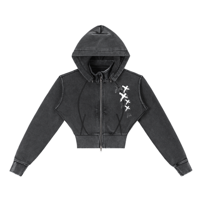 Vintage Washed Cropped Fleece Hoodie