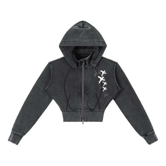 Vintage Washed Cropped Fleece Hoodie